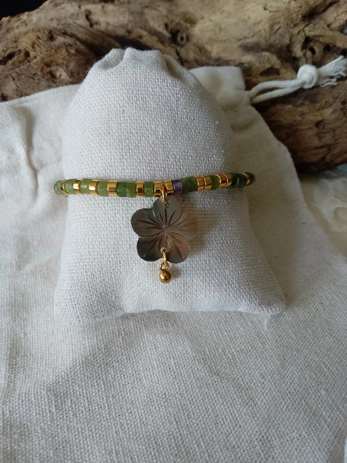 Bohemien armband met natuurlijke bloem en stenen – photo 4